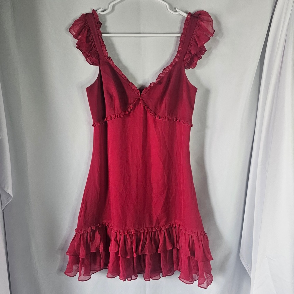 Cinq a Sept Pink Ruffle Mini Dress Flutter Sleeve V-Neck Size 6 NEW